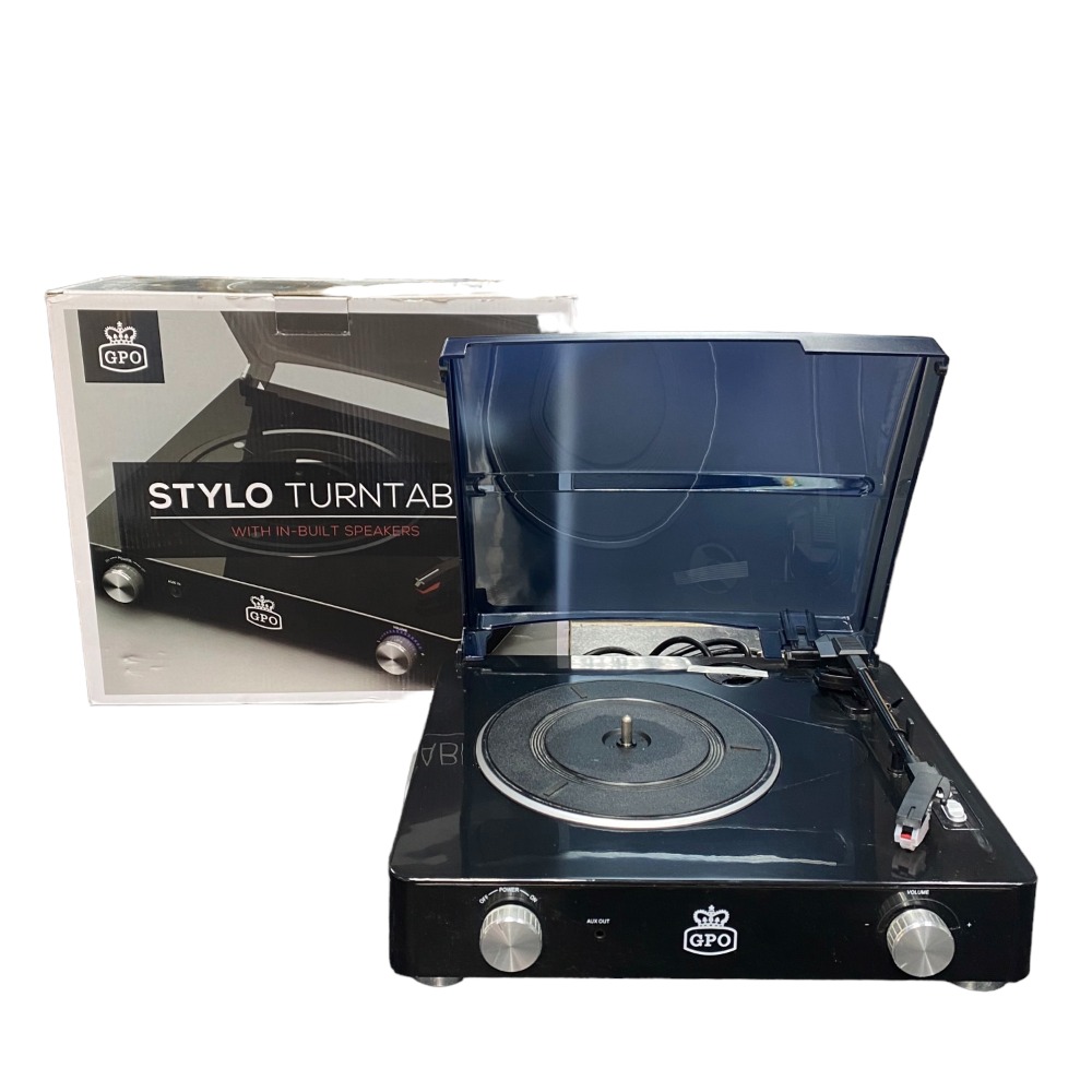 Tourne-disque GPO Stylo 3 Vitesses - Haut-parleurs Intégrés - Lecteur Vinyle Autonome - Noir Piano